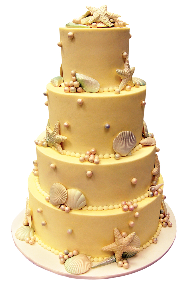 seashell beach wedding cake