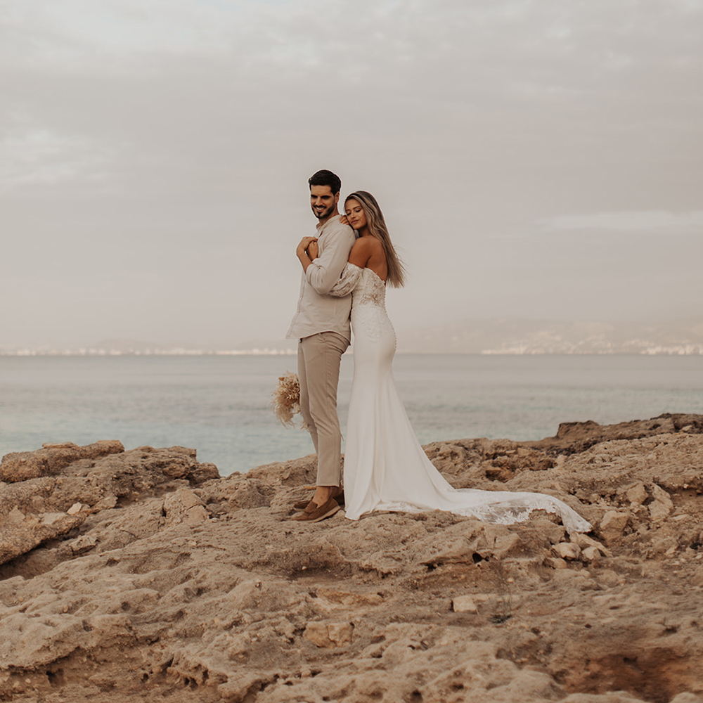 bride and groom on the beach