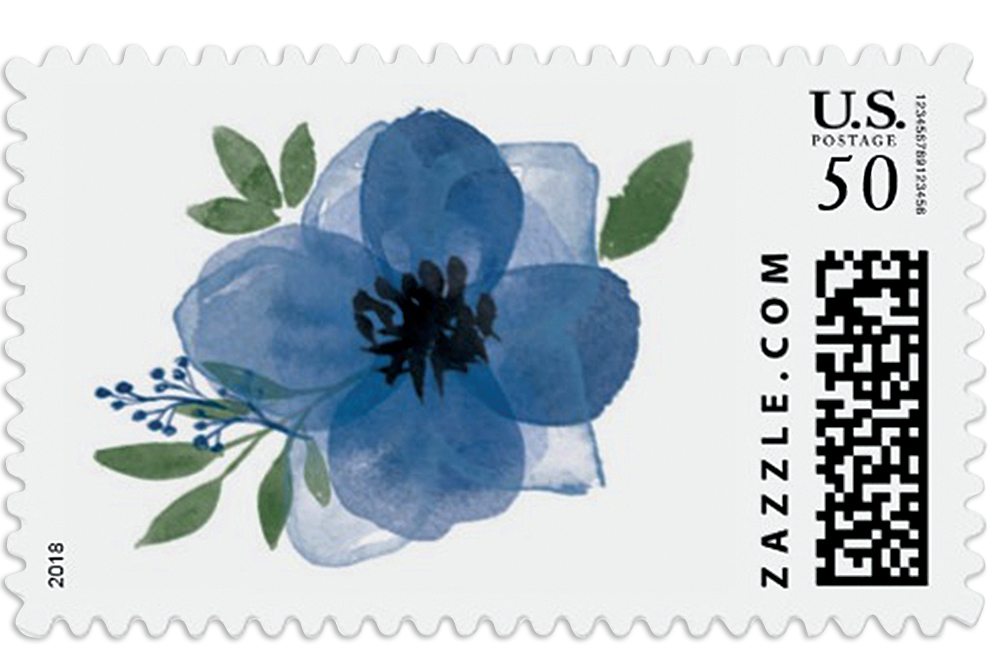 Blue watercolor flower postage stamp