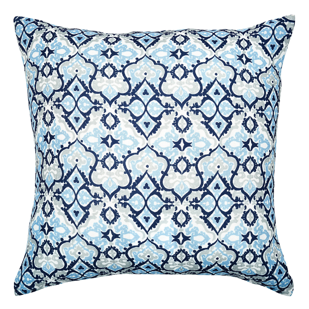 Blue printed outdoor pillow