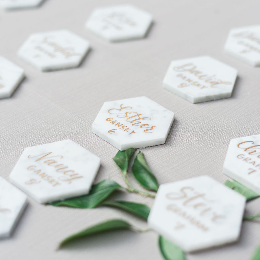 Marble tile wedding escort card