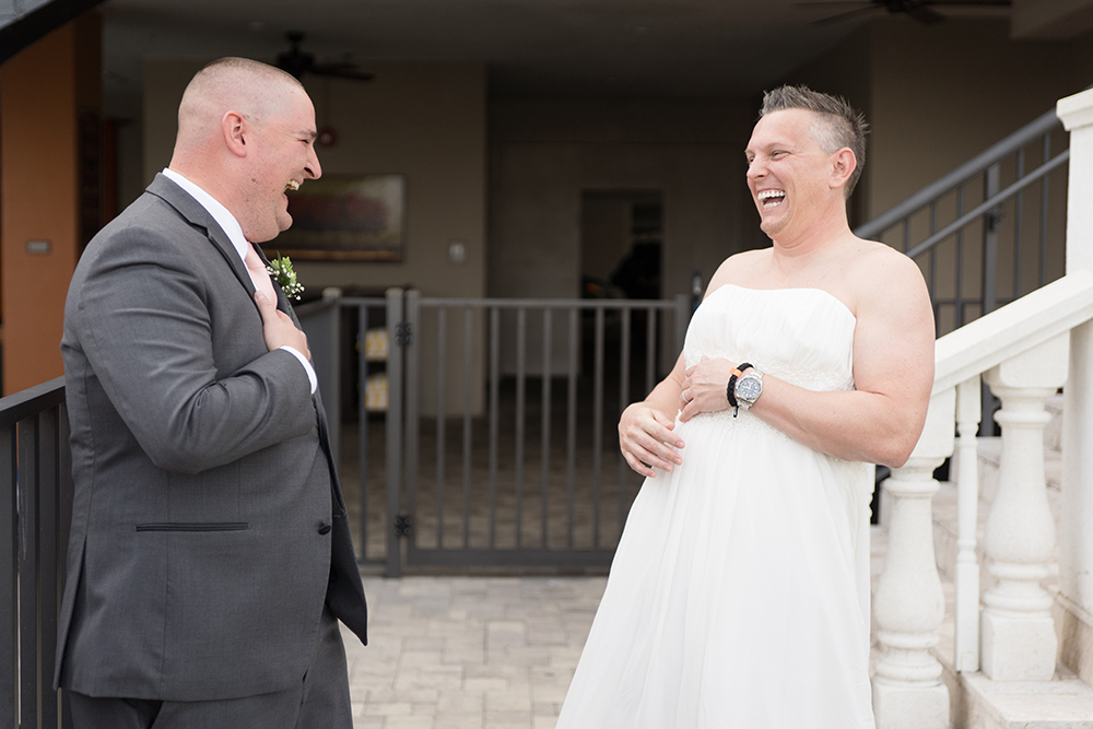 Groom and groomsman first look