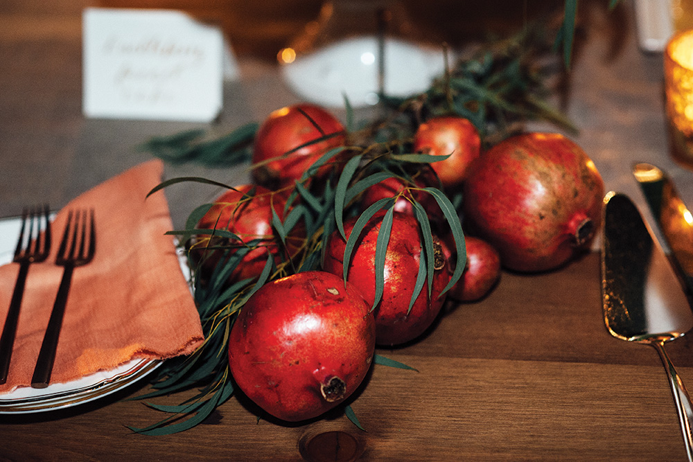 fall wedding pomegranate decor