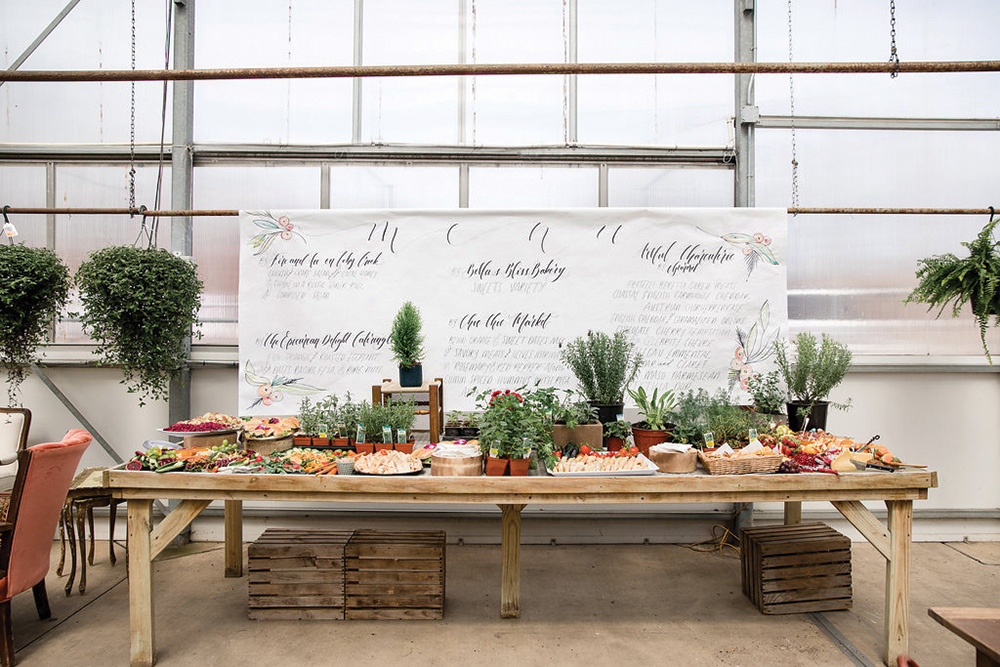 Greenhouse wedding food table