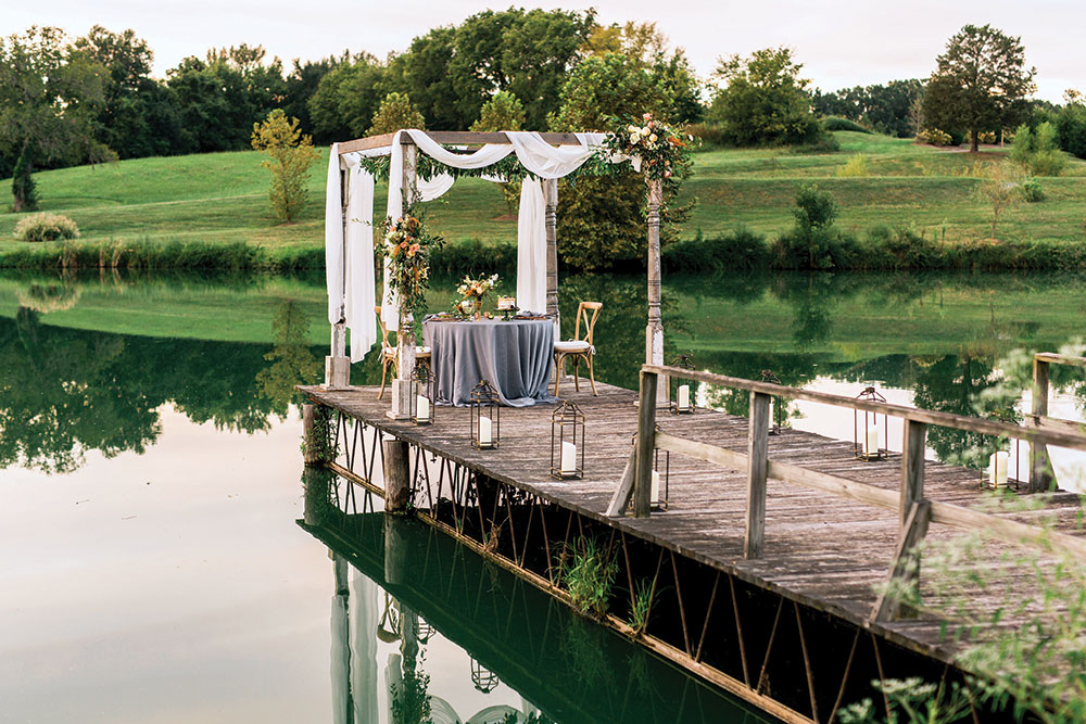 wedding sweetheart table on a dock