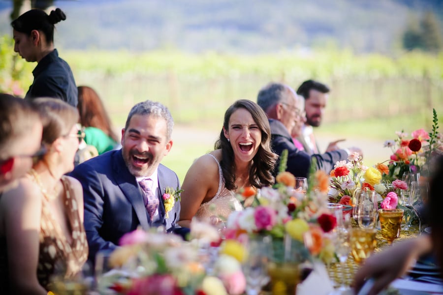 Bride and groom at wedding reception