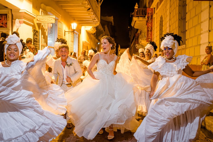 Wedding parade down the street