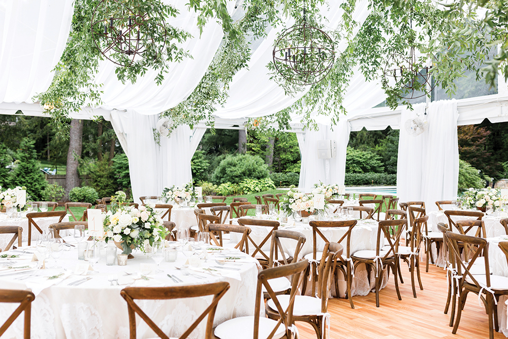 Outdoor daytime wedding reception