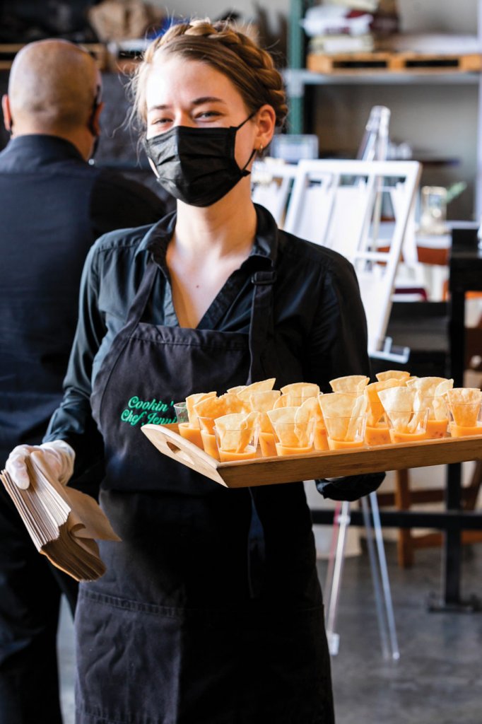 wedding waitress with face mask