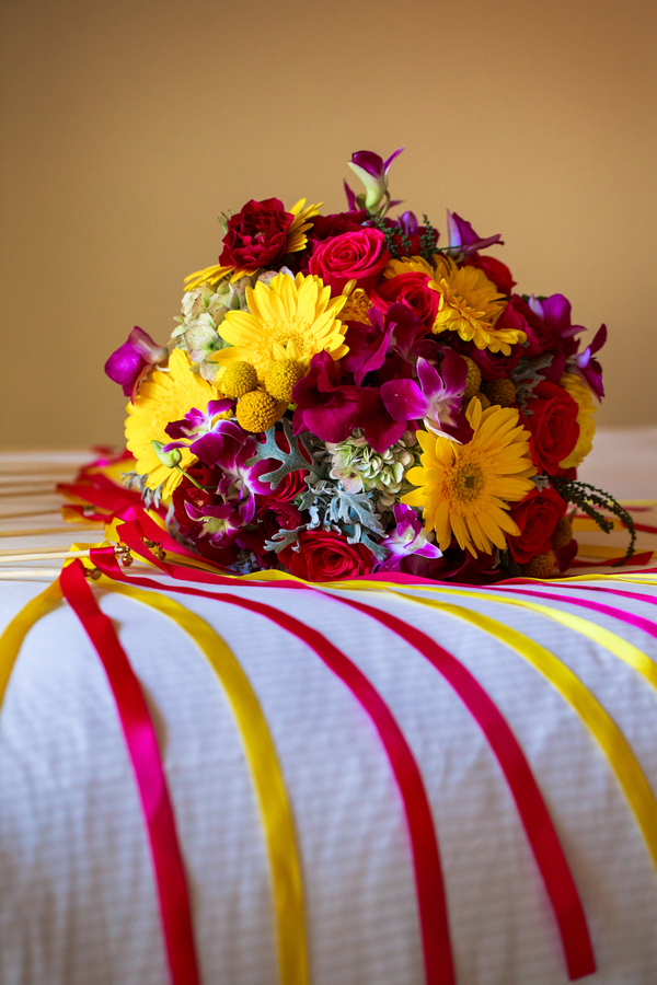 pink and yellow wedding bridal bouquet