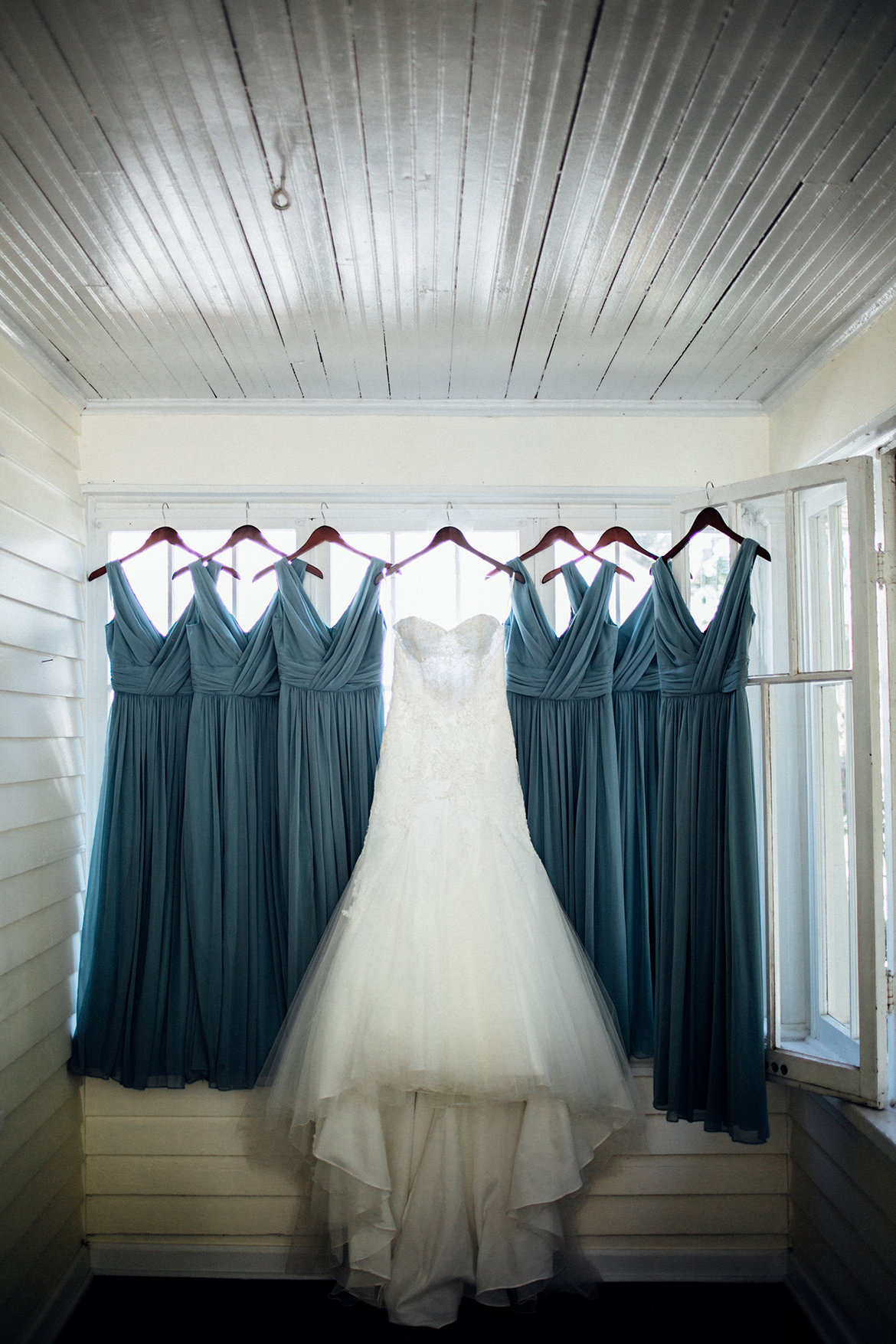 wedding dress with bridesmaid dresses