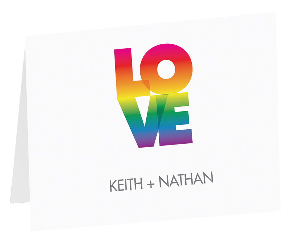 Rainbow love wedding thank you card