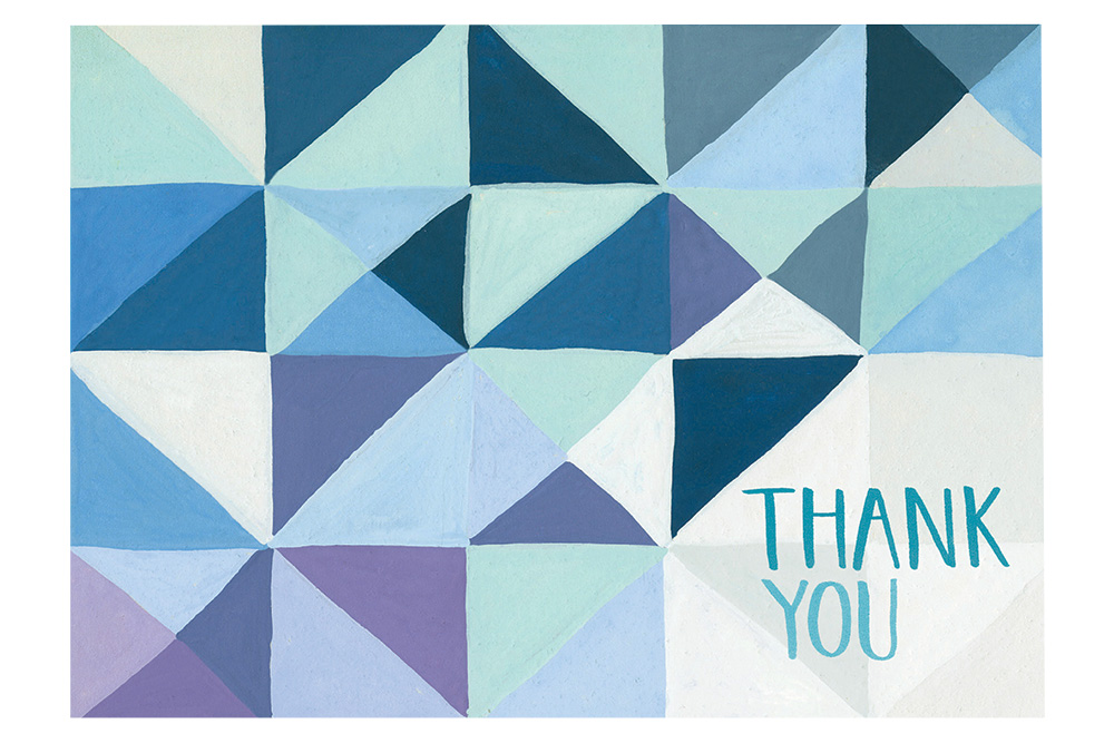 Blue geometric wedding thank you card