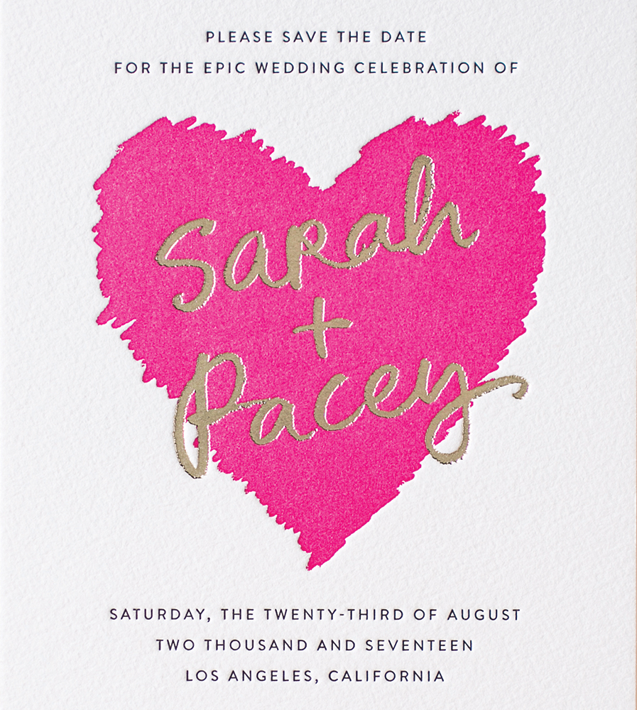 engraved heart save the date card