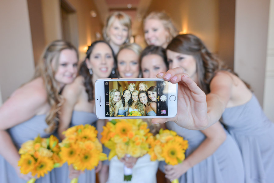 Bride and bridesmaids selfie