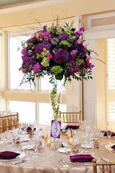 purple floral centerpiece 
