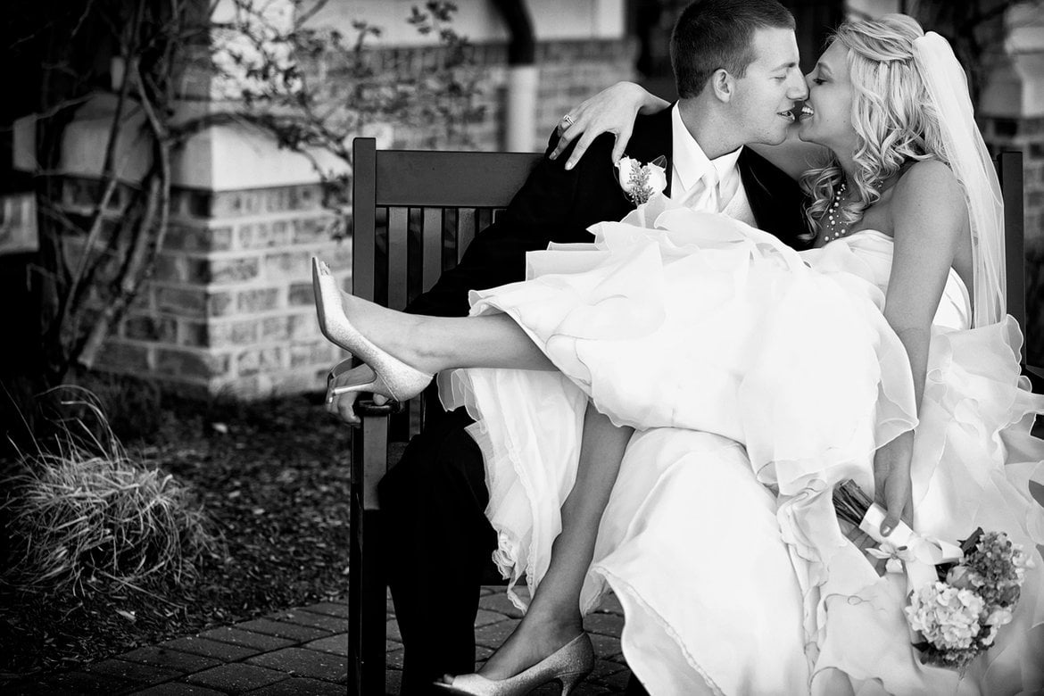 Bride and groom kissing