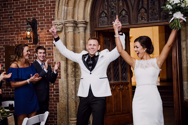 wedding couple on church steps