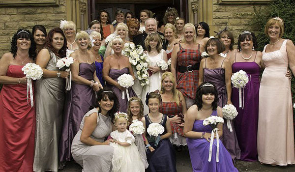 bride with 30 bridesmaids