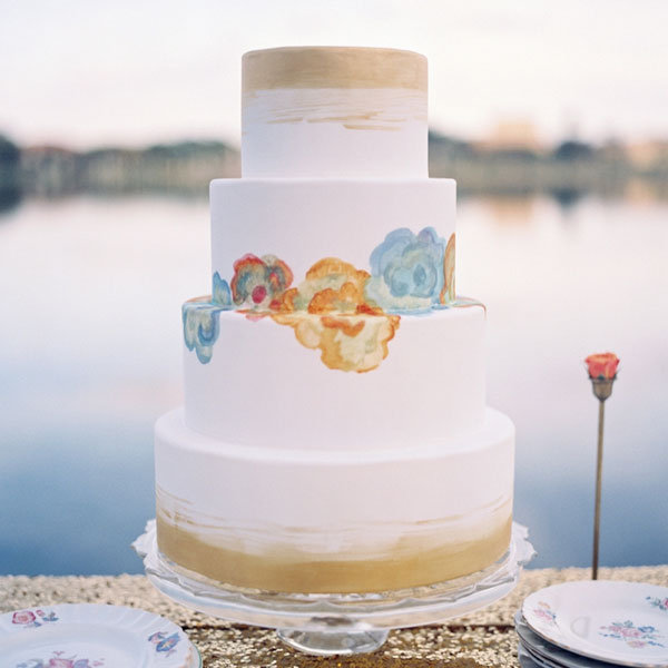 floral watercolor wedding cake