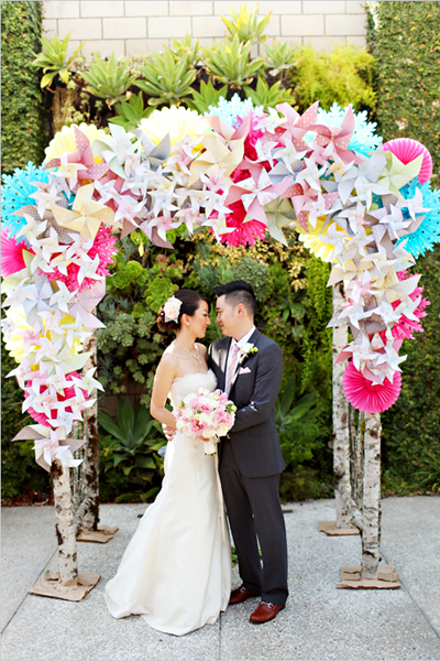 whimsical pinwheel ceremony altar