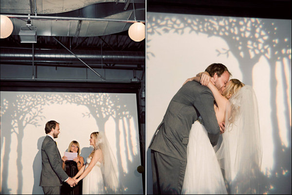 modern wedding with tree backdrop