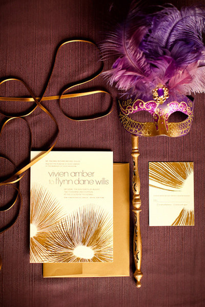 masquerade purple gold wedding orchid