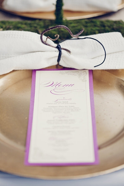 wedding menu purple gold orchid