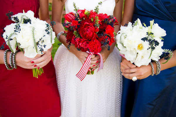 red white and blue bouquets
