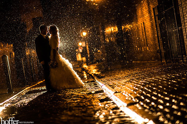 rainy wedding photo