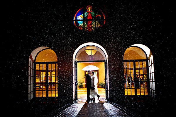 rainy wedding photo