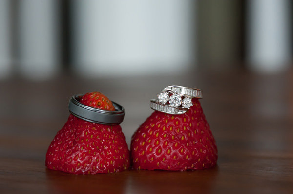 wedding rings on strawberries