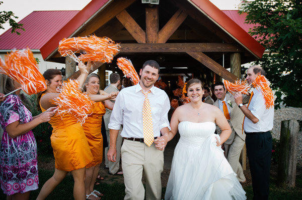 wedding sendoff with pom poms