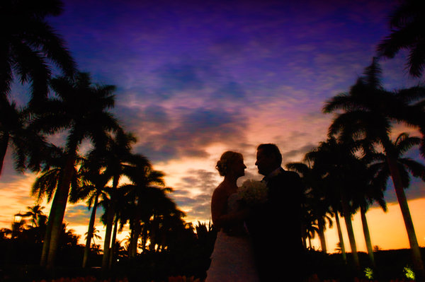 bride groom sunset