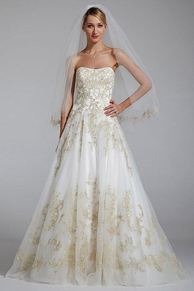 gold oleg cassini wedding gown