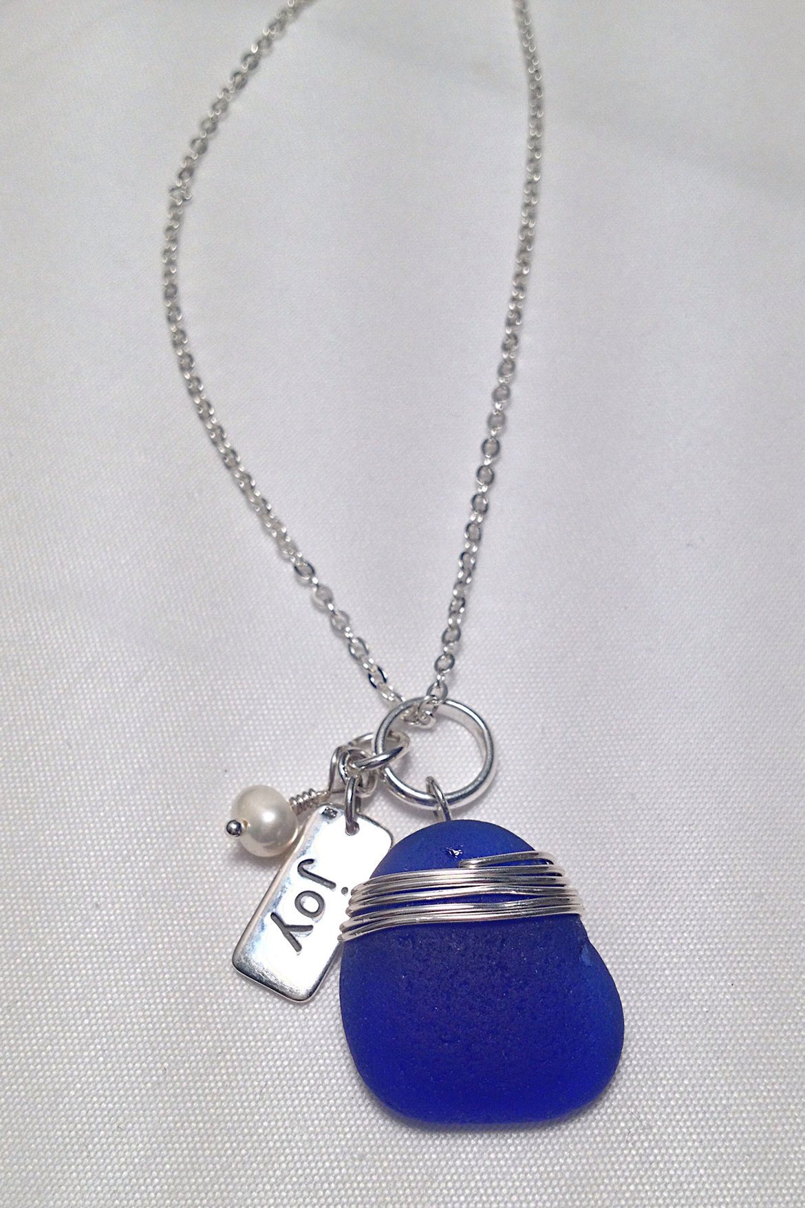 coastal charms jewelry cobalt sea glass necklace