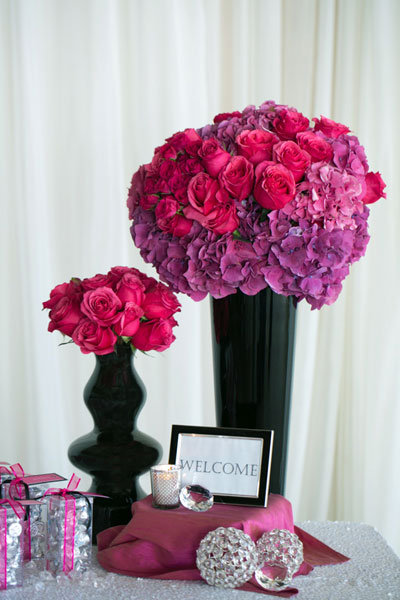 modern black white and fuchsia wedding color palette