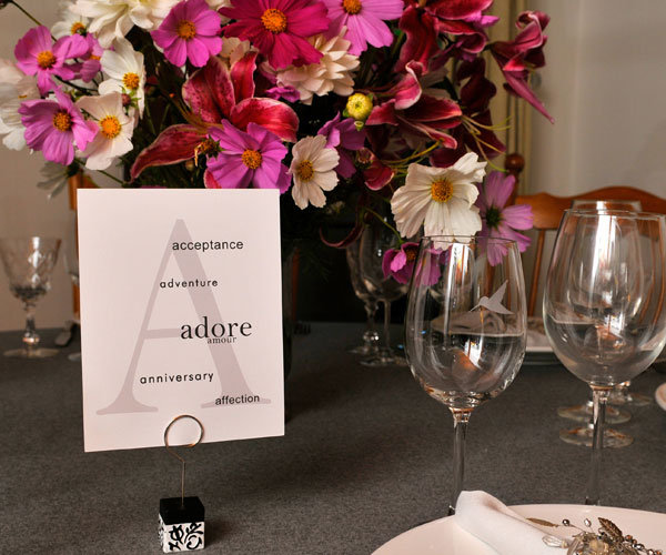 flowers and reception table card