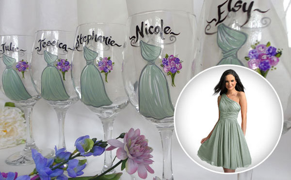 Hand painted bridesmaid glasses deals
