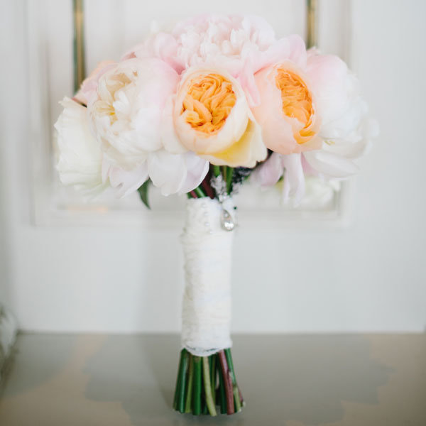 bridal bouquet wrapped in lace