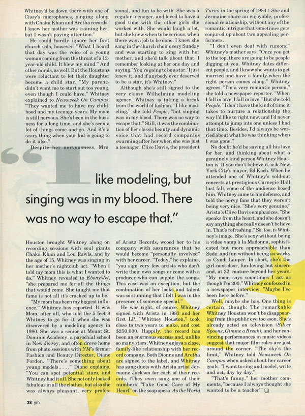 whitney houston ym magazine feature 1986