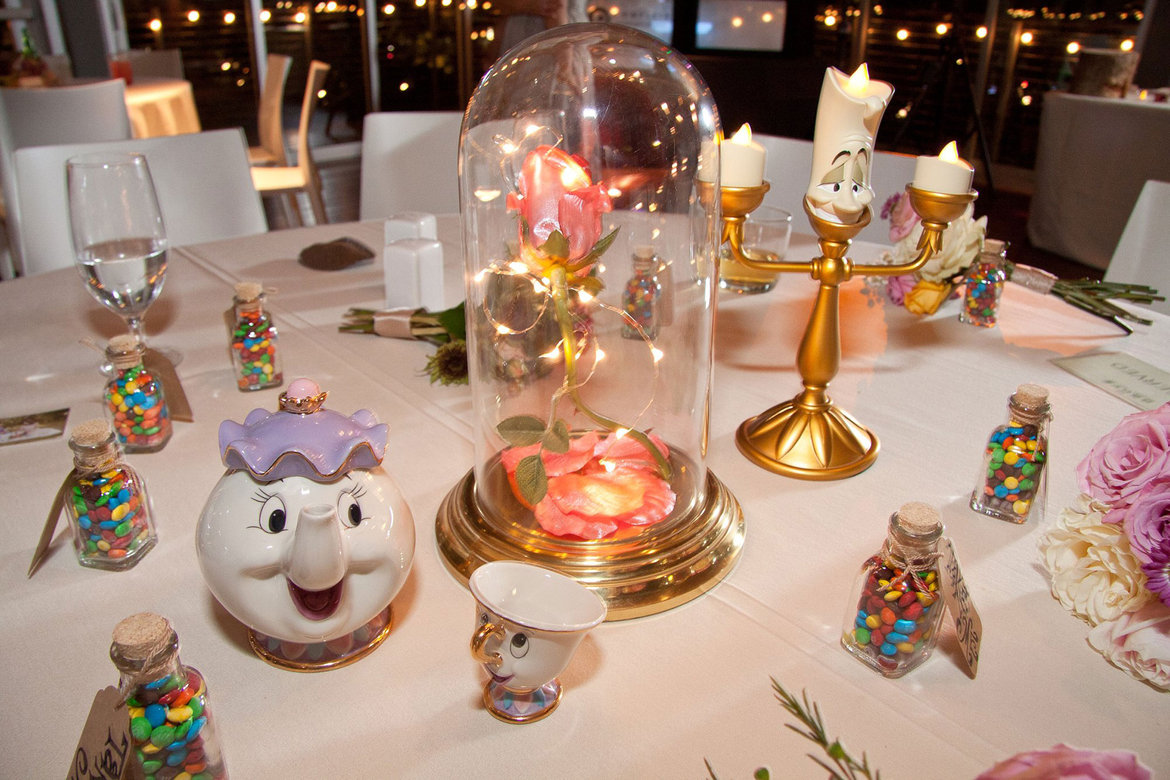 beauty and the beast disney wedding centerpiece