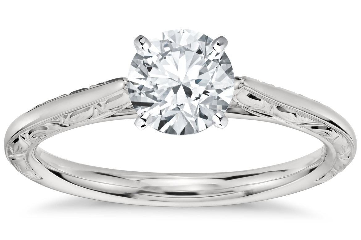 blue nile hand engraved profile solitaire diamond engagement ring