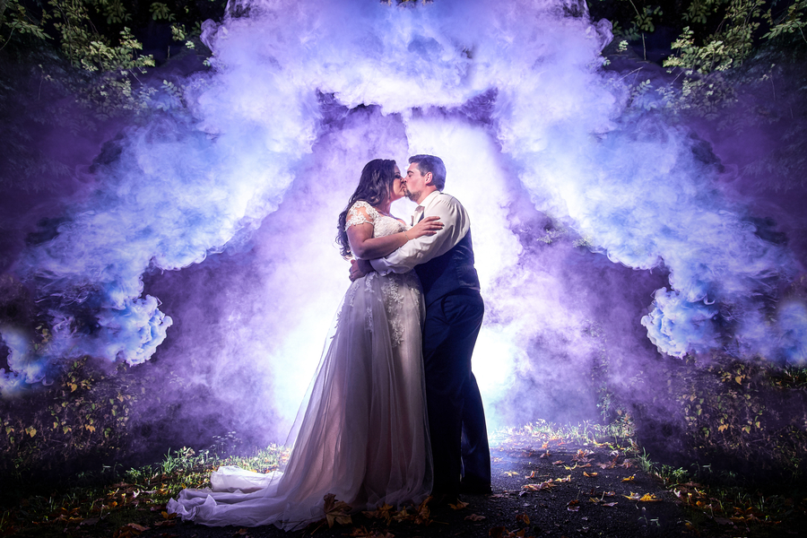 smoke bomb wedding photo