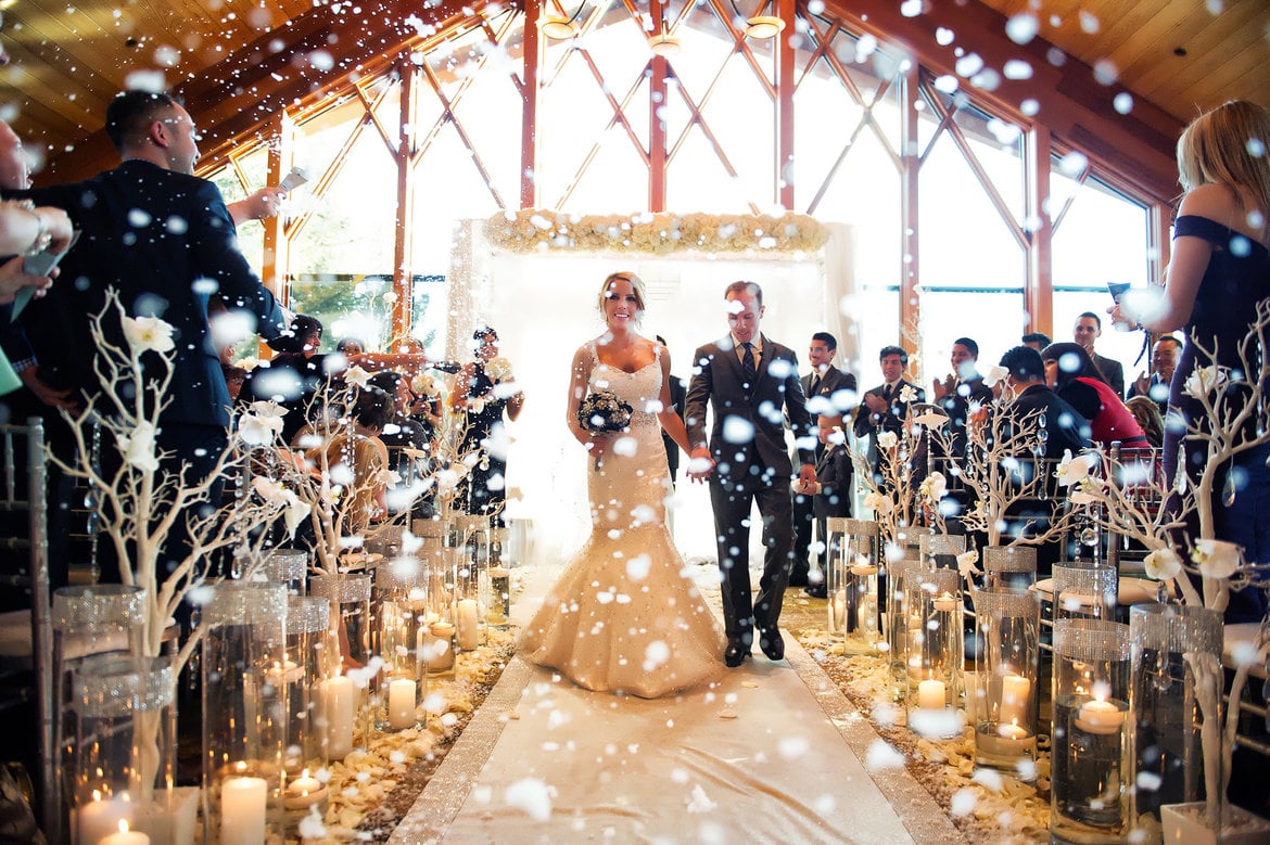 snow while walking down the aisle