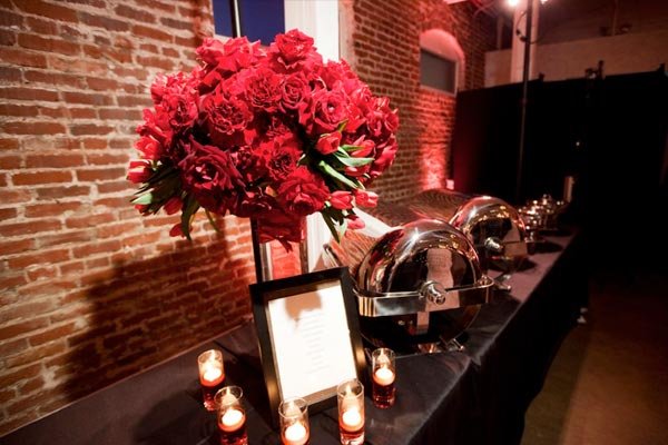 buffet with red flower decoration