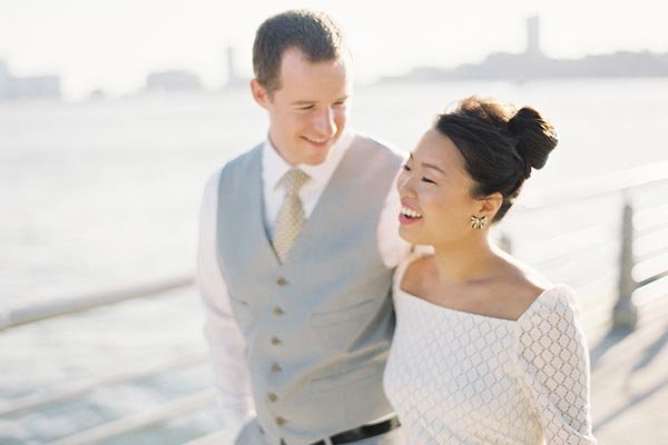 bride and groom at engagement party