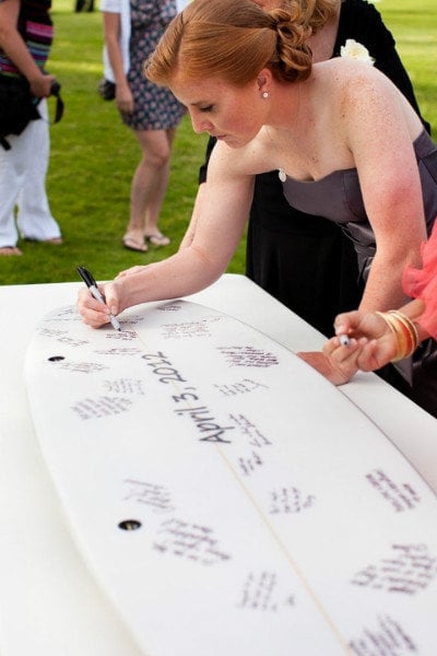 surf board wedding guest book