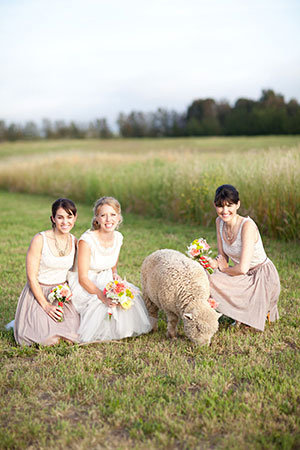 bridesmaids on farm