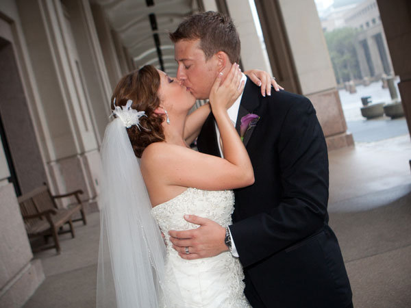 bride and groom kissing